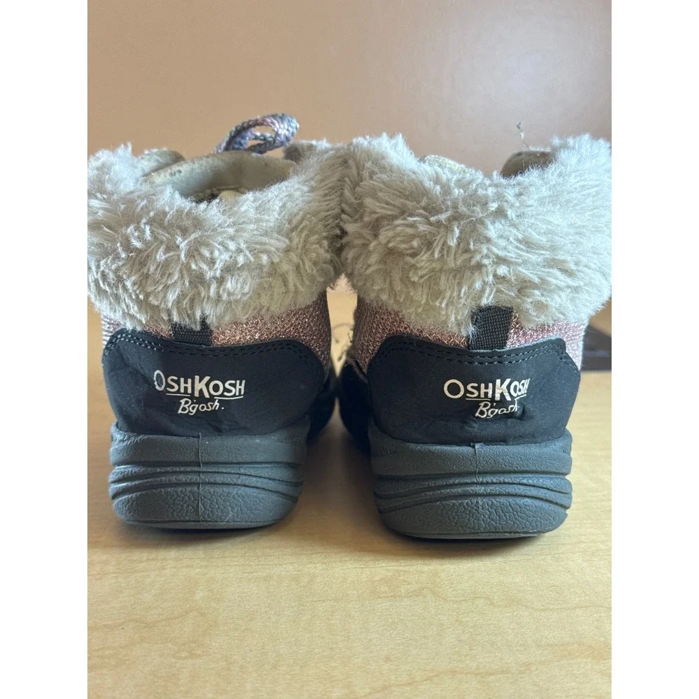 OshKosh Bgosh Joyita Pink Glitter Faux Fur Winter Boots Kids Size 9M Sparkle‎